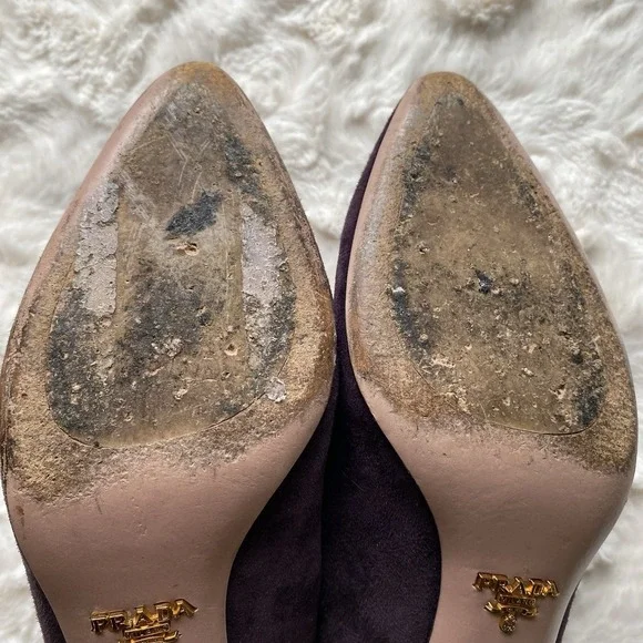 Prada Purple Suede Kitten Heel Pumps Size 38 US 7.5 Pointed Toe Luxury Italian - Picture 12 of 12